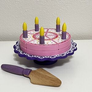 KidKraft Birthday Cake Wooden Playset 17 Piece Play Set Cake Candles Pink Purple